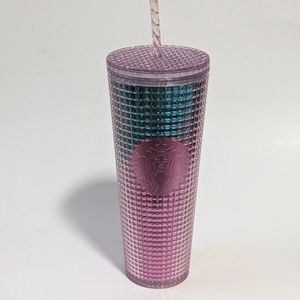 Starbucks  2021 Teal Blue & Pink Grid Tumbler